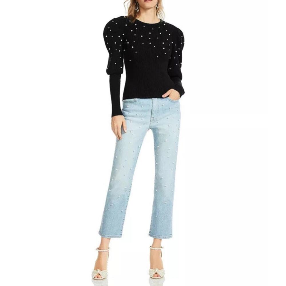 Jonathan Simkhai Embellished Juliet Sleeve Sweater Sz Small